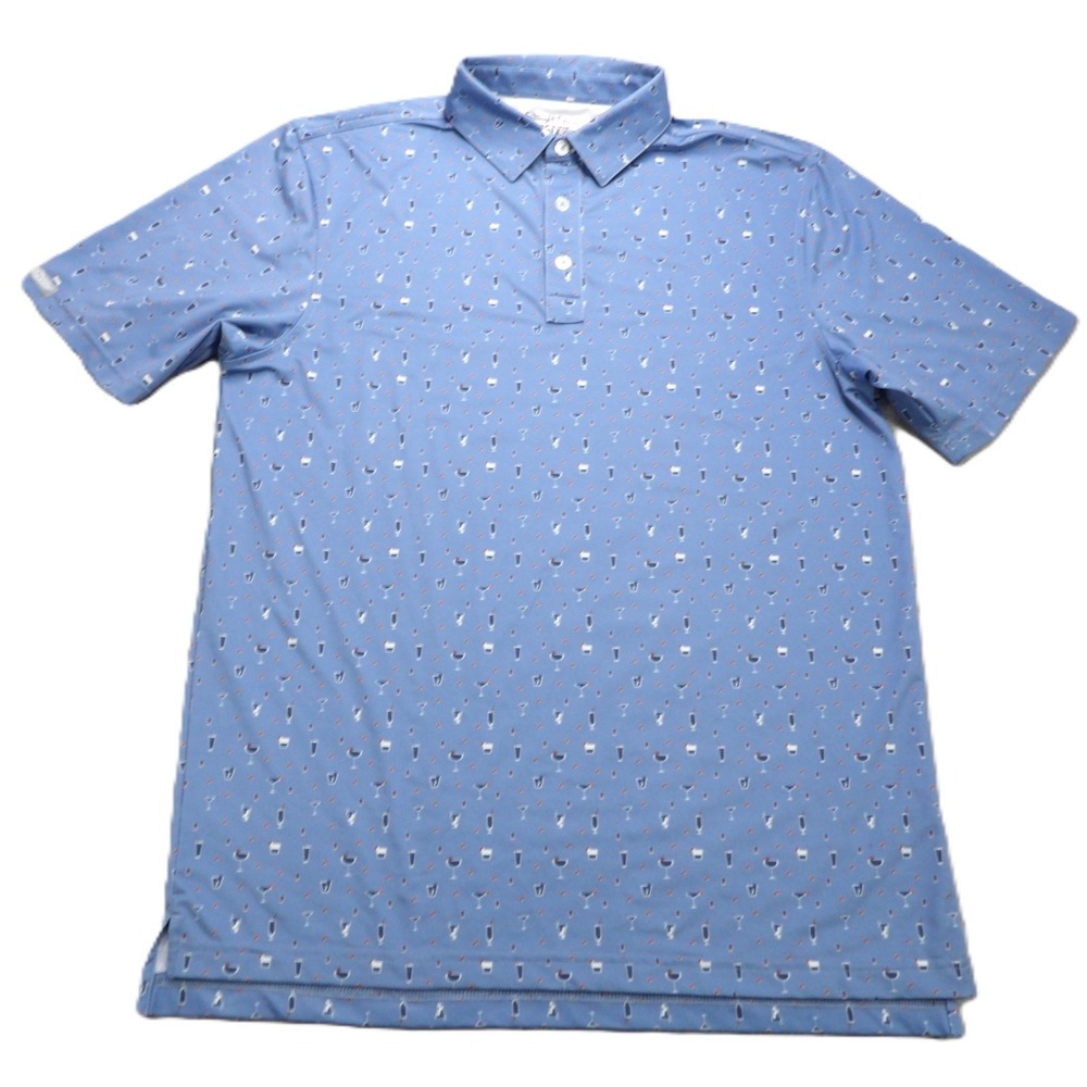 Straight Down Performance Cocktail Drink Print Polyester Men M/D Polo Shirt Blue